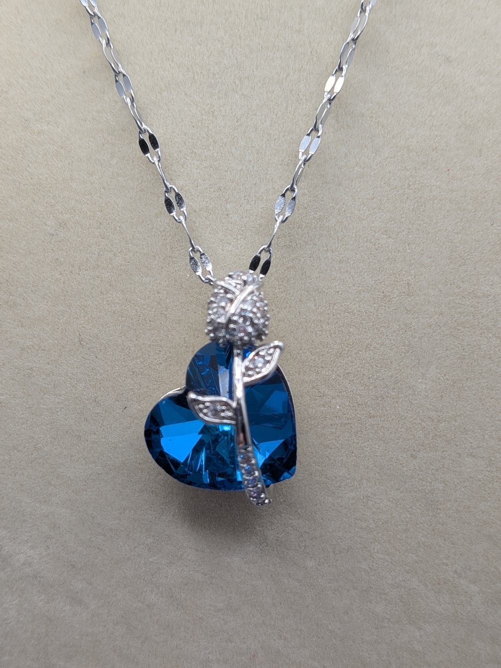 Stainless Steel Chain With Crystal Heart Pendant Necklace - Silver Tone